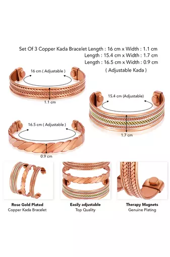 Copper cuff bracelets tibetan style hand forged with solid and high gauge kada set of 3