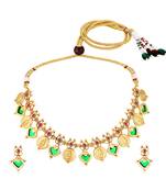 Gold plated faux ruby studded coin tassel necklace drop earring traditional jewellery set
