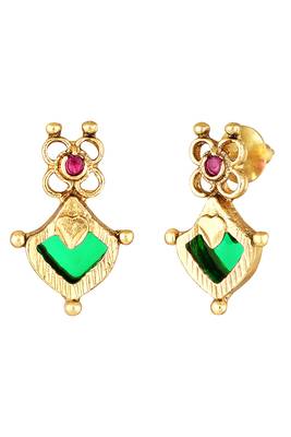 Gold plated faux ruby studded coin tassel necklace drop earring traditional jewellery set 3
