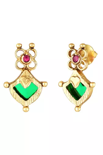 Gold plated faux ruby studded coin tassel necklace drop earring traditional jewellery set