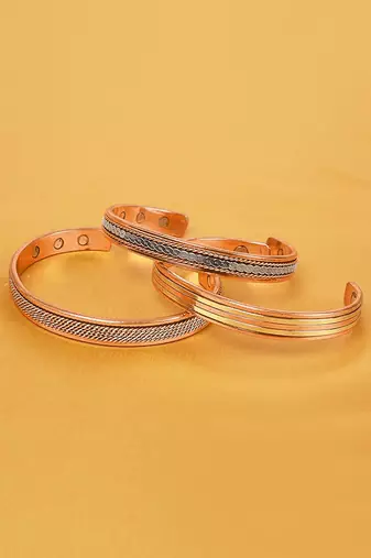 Copper cuff bracelets tibetan style hand forged with solid and high gauge kada set of 3
