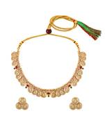 Gold plated faux ruby faux emerald studded goddess laxmi design stud earring necklace set