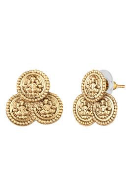 Gold plated faux ruby faux emerald studded goddess laxmi design stud earring necklace set 2