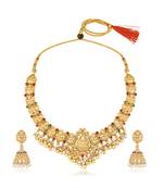 Gold plated faux kundan & beads studded necklace & jhumki earrings set ethnic jewellery