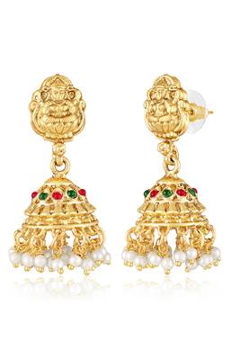 Gold plated faux kundan & beads studded necklace & jhumki earrings set ethnic jewellery 2