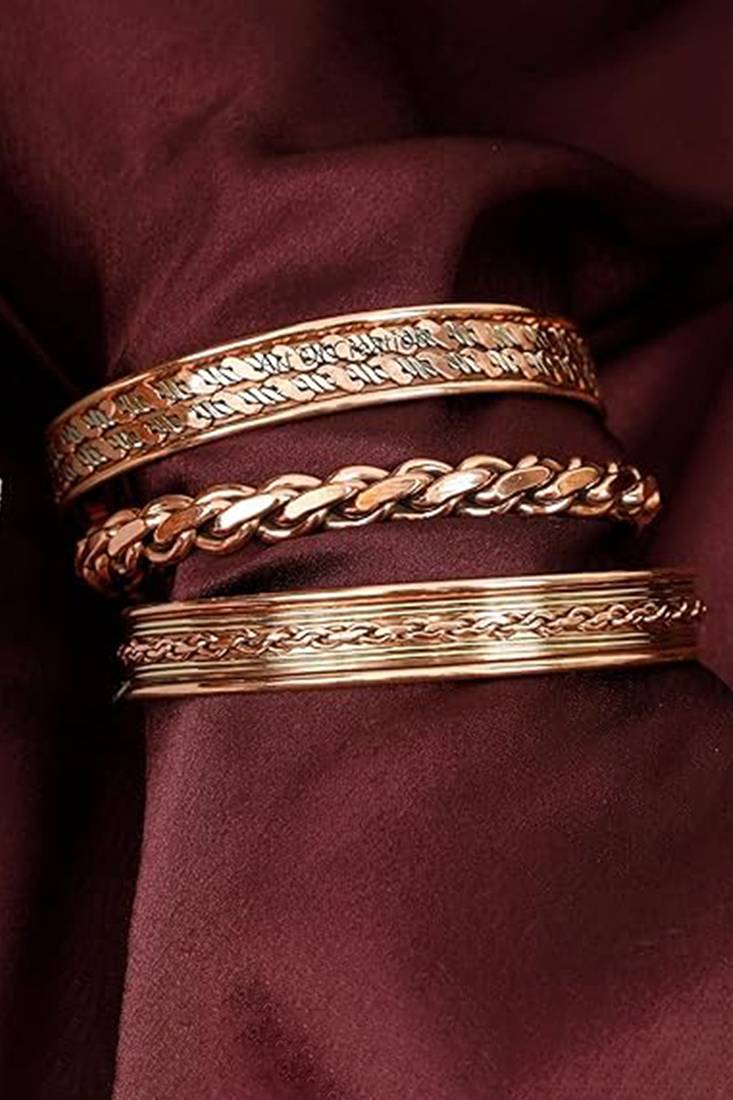 Copper cuff bracelets tibetan style hand forged with solid and high gauge kada set of 3