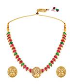 Gold plated rani pink green faux ruby faux emerald studded necklace round stud earrings set