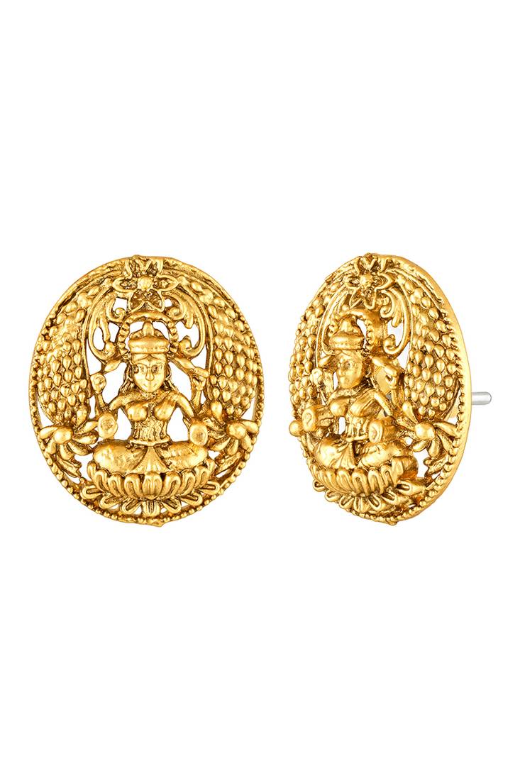 Gold plated rani pink green faux ruby faux emerald studded necklace round stud earrings set