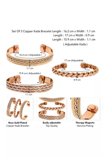 Copper cuff bracelets tibetan style hand forged with solid and high gauge kada set of 3