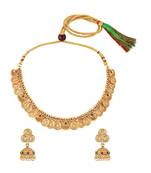 Gold plated goddness laxmi coin design necklace & jhumki earrings ethnic jewellery set