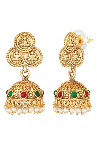 Gold plated goddness laxmi coin design necklace & jhumki earrings ethnic jewellery set