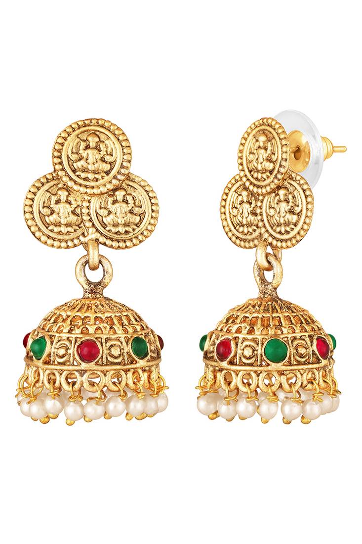 Gold plated goddness laxmi coin design necklace & jhumki earrings ethnic jewellery set