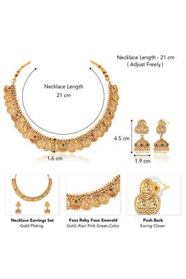 Gold plated goddness laxmi coin design necklace & jhumki earrings ethnic jewellery set 3