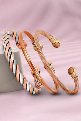 Copper cuff bracelets tibetan style hand forged with solid and high gauge kada set of 3 1