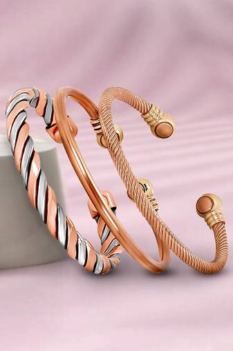 Copper cuff bracelets tibetan style hand forged with solid and high gauge kada set of 3