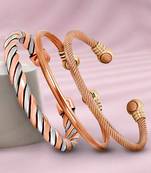 Copper cuff bracelets tibetan style hand forged with solid and high gauge kada set of 3