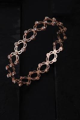 Rose gold plated cubic zirconia studded fancy bracelet cum ring jewellery for women & girls 1
