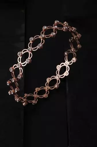 Rose gold plated cubic zirconia studded fancy bracelet cum ring jewellery for women & girls