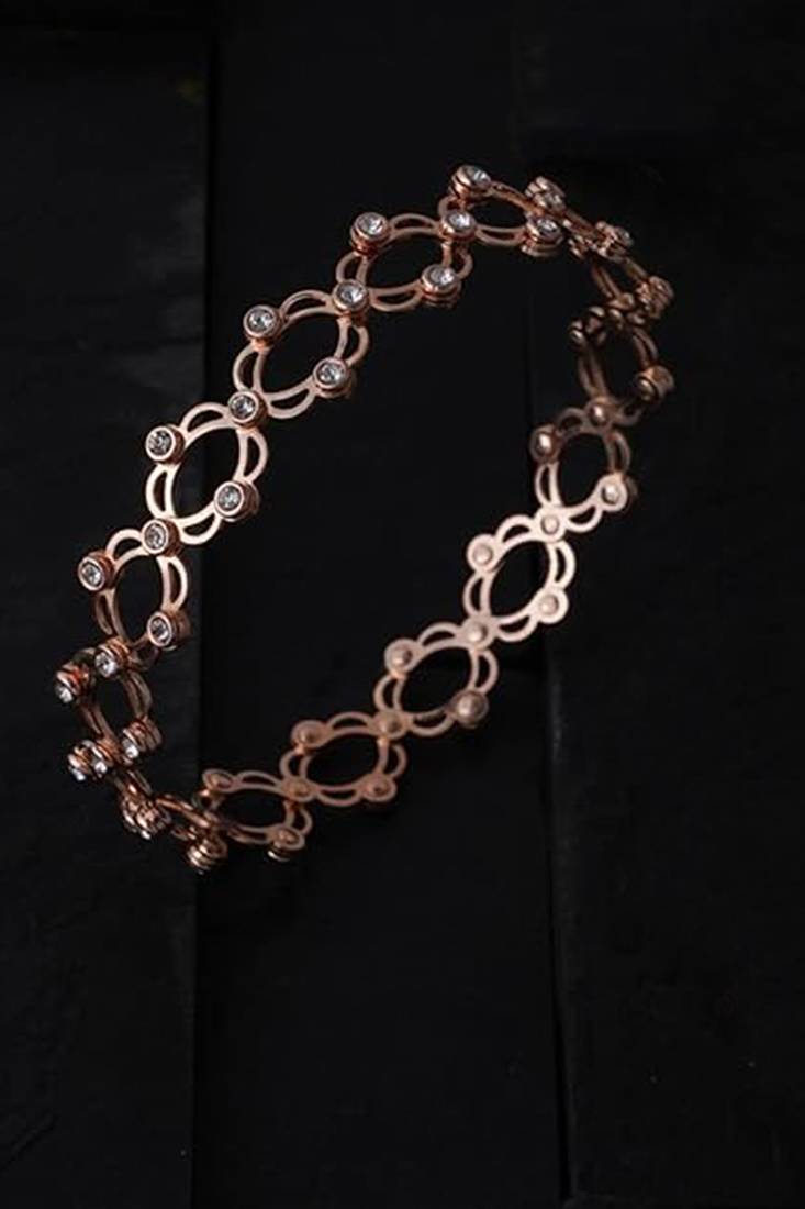 Rose gold plated cubic zirconia studded fancy bracelet cum ring jewellery for women & girls