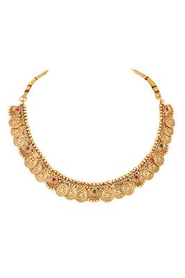 Gold plated goddness laxmi coin design necklace & jhumki earrings ethnic jewellery set 5