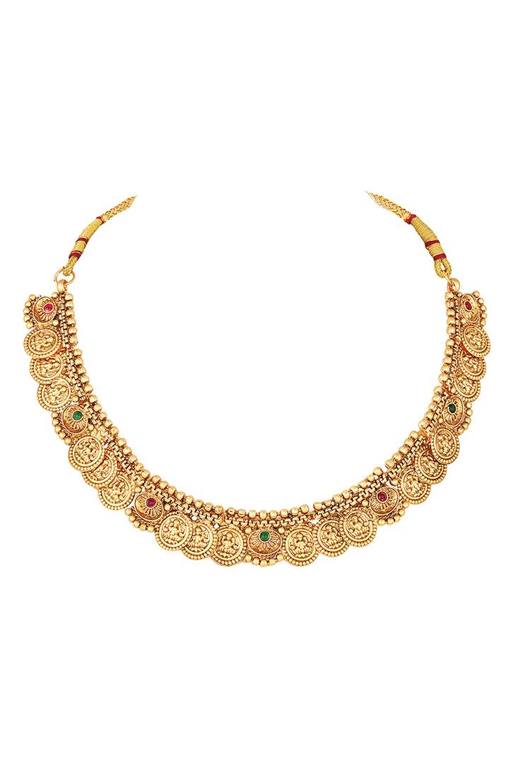 Gold plated goddness laxmi coin design necklace & jhumki earrings ethnic jewellery set