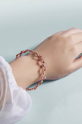 Rose gold plated cubic zirconia studded fancy bracelet cum ring jewellery for women & girls 2