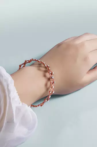 Rose gold plated cubic zirconia studded fancy bracelet cum ring jewellery for women & girls