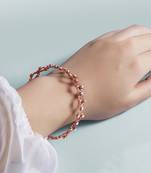 Rose gold plated cubic zirconia studded fancy bracelet cum ring jewellery for women & girls