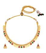 Gold plated rani pink green faux ruby faux emerald studded necklace & earrings set