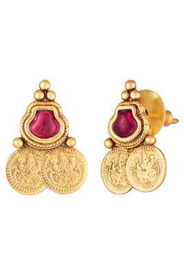 Gold plated rani pink green faux ruby faux emerald studded necklace & earrings set 2