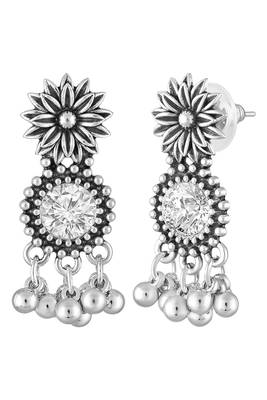 Ethnic oxidised necklace earrings set for women & girls | silver plated | crystals studded 5