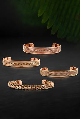 Copper cuff bracelets tibetan style hand forged with solid and high gauge kada set of 4 1