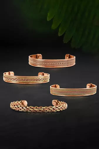 Copper cuff bracelets tibetan style hand forged with solid and high gauge kada set of 4