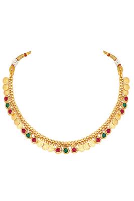 Gold plated rani pink green faux ruby faux emerald studded necklace & earrings set 5