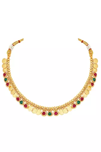 Gold plated rani pink green faux ruby faux emerald studded necklace & earrings set