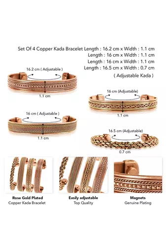 Copper cuff bracelets tibetan style hand forged with solid and high gauge kada set of 4