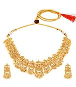 Gold plated lakshmi mofit necklace earrings set ethnic temple jewellery for women
