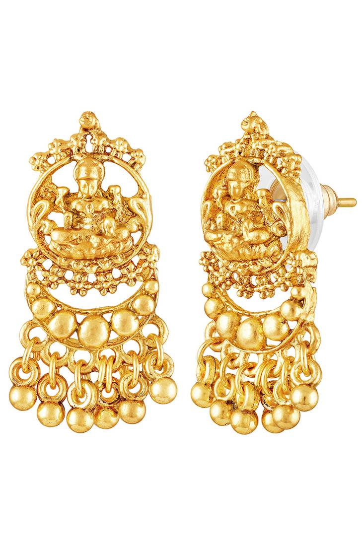Gold plated lakshmi mofit necklace earrings set ethnic temple jewellery for women
