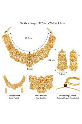 Gold plated lakshmi mofit necklace earrings set ethnic temple jewellery for women 4