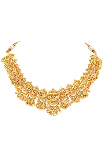 Gold plated lakshmi mofit necklace earrings set ethnic temple jewellery for women