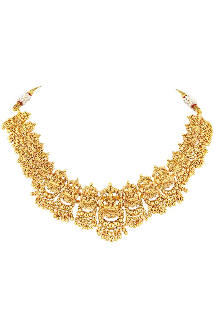 Gold plated lakshmi mofit necklace earrings set ethnic temple jewellery for women