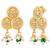 Green beads studded gold plated coin tassel necklace earrings ethnic jewellery set for women