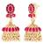 Rani pink layered long necklace earrings for women | faux ruby studded | festive jewellery