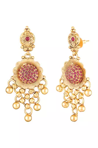 Gold plated faux ruby studded traditional ethnic necklace earrings set jewellery for women