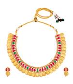 Gold plated faux ruby faux emerald studded coin tessel necklace earrings set jewellery