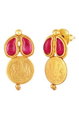 Gold plated faux ruby faux emerald studded coin tessel necklace earrings set jewellery 2