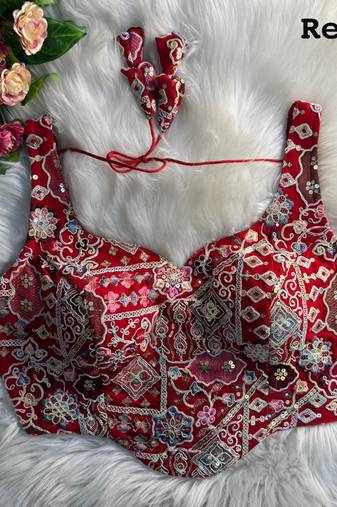 Red partywear antique cording work corset style blouse for women