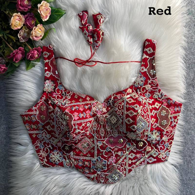 Red partywear antique cording work corset style blouse for women