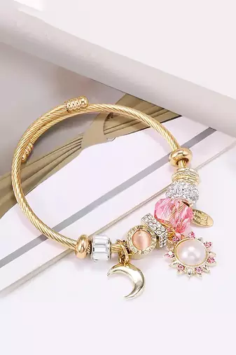 Synthetic stone studded gold plated bracelet fashion adjustable jewellery for girls & women