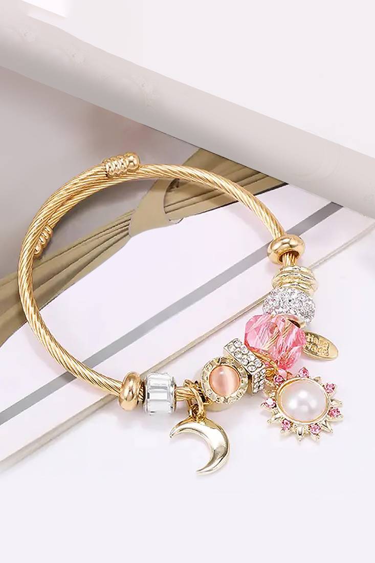 Synthetic stone studded gold plated bracelet fashion adjustable jewellery for girls & women